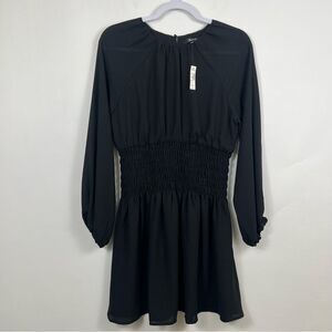 Madewell Bubble-Sleeve Smocked Mini Dress True Black Size Small Spring NWT